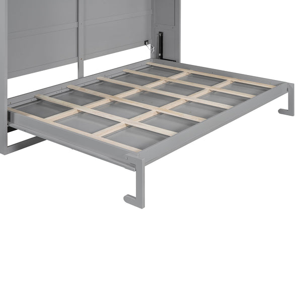 English Elm Queen Murphy Wall Bed with Led Lighting Modern Cabinet Style for Small Spaces LP000973AAE