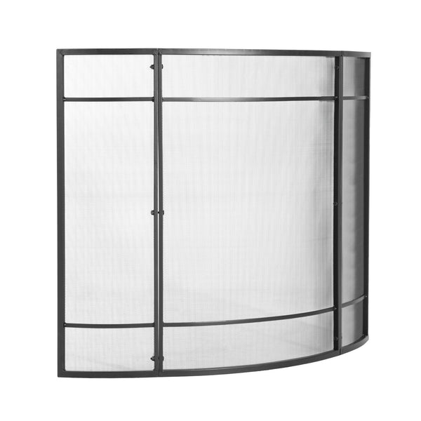 English Elm Regina Curved Iron Fireplace Screen with Welded Grid for Modern Minimalist Interiors Black N775P386929B