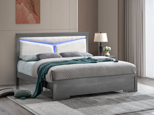 English Elm Lorana Full Platform Bed Teddy Bear Upholstered Headboard with Ambient Led Lighting Gray B078S00664