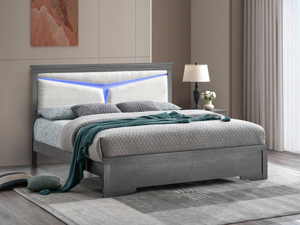 English Elm Lorana Full Platform Bed Teddy Bear Upholstered Headboard with Ambient Led Lighting Gray B078S00664