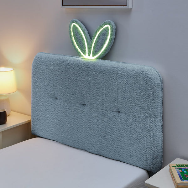 English Elm Twin Kids Boucle Upholstered Bed Rabbit Ear Headboard Led Lighting Four Storage Drawers Navy W1413P384922