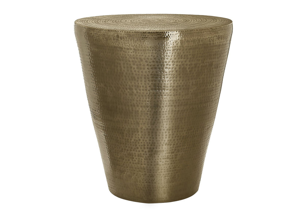 English Elm Accent Table - Hand-Crafted Gold Metal Drum Design, Modern Style For Living Room & Bedroom Décor B2710P219455