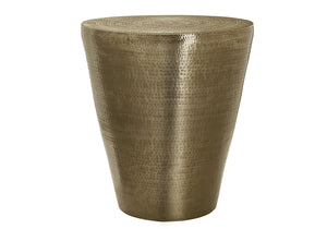 English Elm Accent Table - Hand-Crafted Gold Metal Drum Design, Modern Style For Living Room & Bedroom Décor B2710P219455