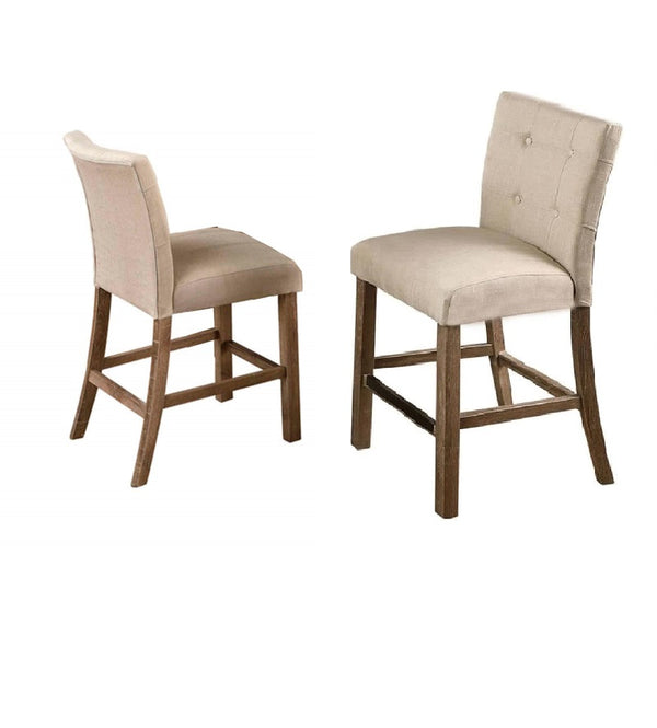 English Elm Set of 2 Upholstered Dining Chairs with Tufted Back Padded Seat, Beige Polyester Fabric, Wood Legs Light Gray 42 L x 21 W x 15 H B011P361846