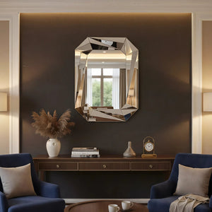 English Elm Diamond Frameless Beveled Wall Mirror Sculptural Silver Glass Accent for Any Room W3836P409964