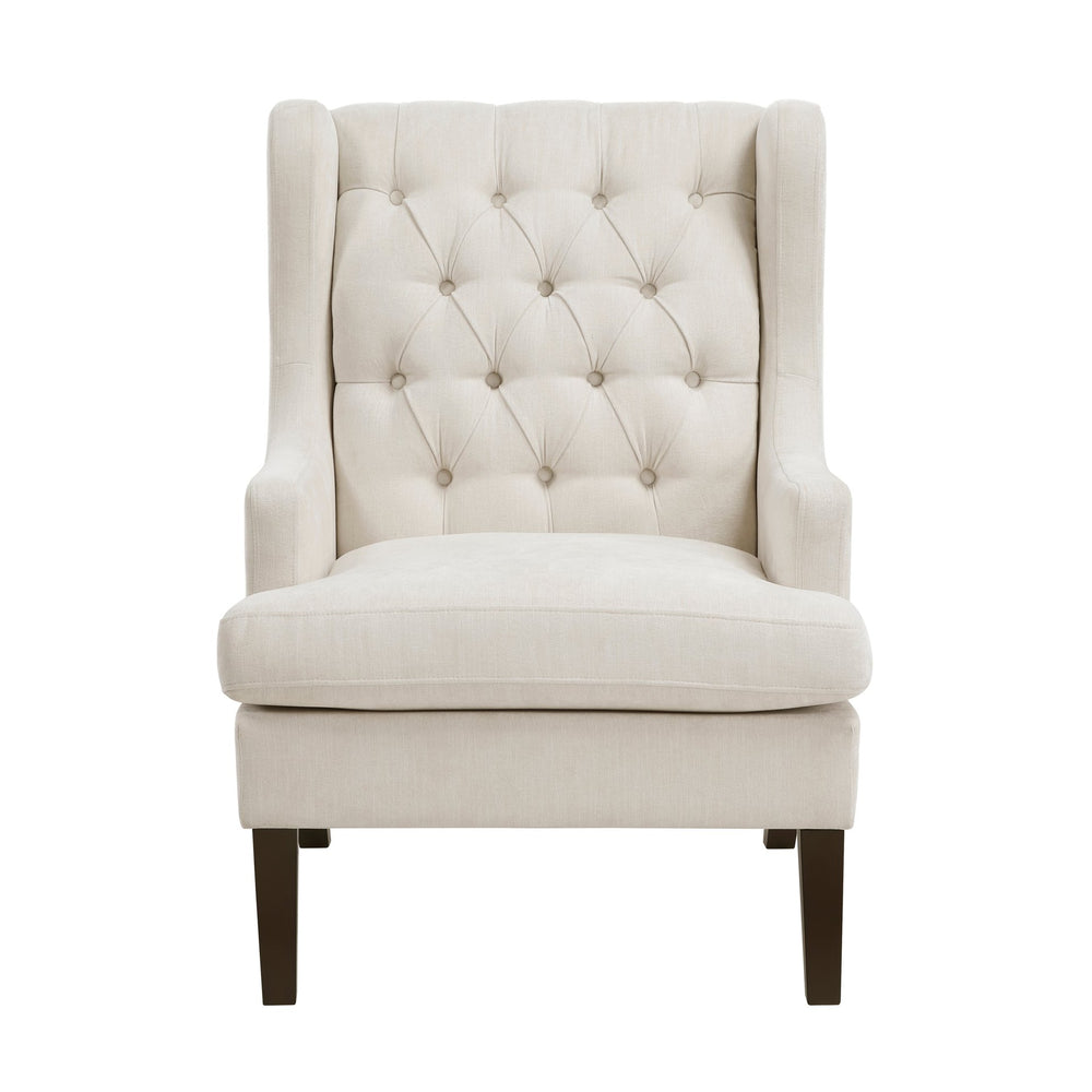 English Elm 1Pc Accent Chair - Elegant Button-Tufted Beige Upholstery With Foam Cushion For Stylish Comfort B011P287706