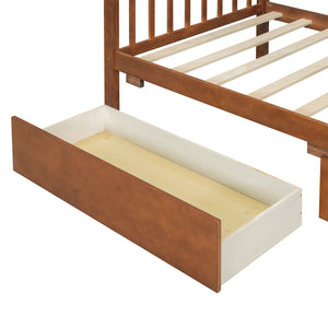 English Elm Twin House Bed Solid Pine Kids Cottage Frame with Storage Drawers Imaginative Room Walnut N708P309245L