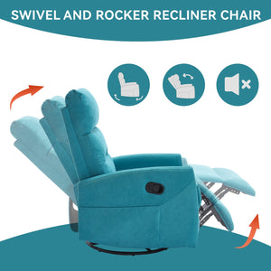 English Elm Manual Rocker Recliner with 360 Swivel Fabric Upholstery for Living Room Comfort W3224P289294