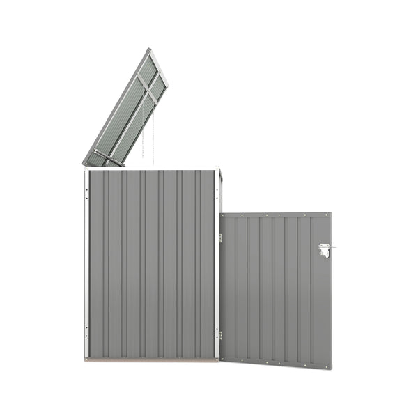 English Elm Garbage Bin Shed Galvanized Steel Enclosure for Two Cans Outdoor Weather Resistant Light Gray W1598P357715