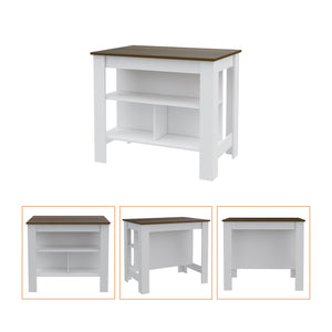 English Elm Brooklyn Rustic Kitchen Island with Concealed Shelves and Walnut Accents for Stylish Storage and Prep Multicolor 45 L x 32 W x 4 H B128P148677