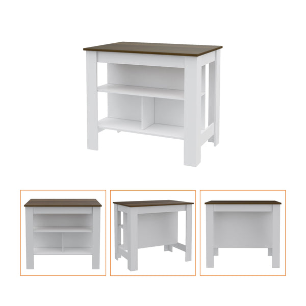 English Elm Brooklyn Rustic Kitchen Island with Concealed Shelves and Walnut Accents for Stylish Storage and Prep Multicolor 45 L x 32 W x 4 H B128P148677