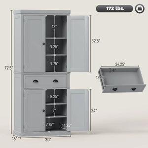 English Elm 72.5" Shaker Farmhouse Pantry Cabinet with Drawer and Adjustable Shelves Gray T3971P417208