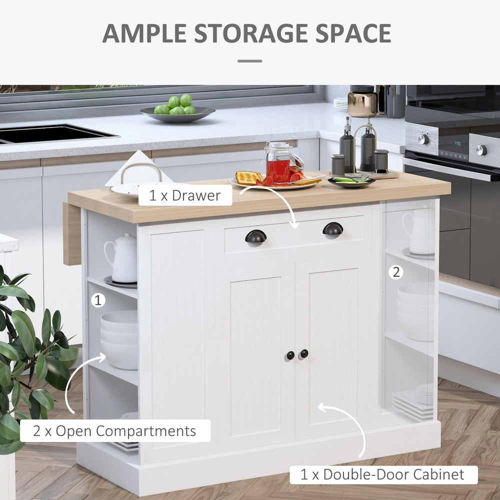 English Elm HOMCOM 47" Fluted Wooden Kitchen Island with Drop Leaf, Drawer, Adjustable Shelves & Microwave Stand W2225S00064
