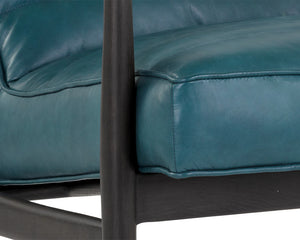 Sunpan Lyric Lounge Chair - Stylish Mid-century Modern Design In Vintage Peacock Leather & Oak Frame Teal Leather 104093