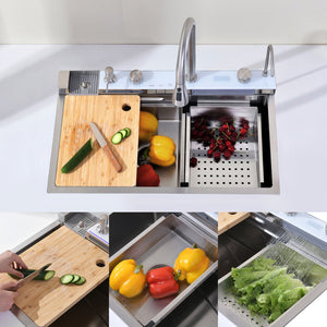 English Elm Pull-out Faucet Stainless Steel Kitchen Sink with Waterfall Spout and Digital Temp Display T3177P370631