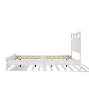 English Elm Queen Farmhouse Platform Bed Antique White Wood Grain Two-tiered Headboard Solid Frame N758P369329W