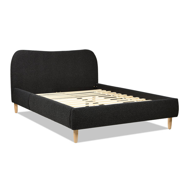 English Elm Jennifer Taylor Home - Roman Curved Upholstered Platform Bed, Queen Size In Luxe Ebony Black Boucle For Modern Elegance B2719P238209