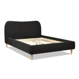 English Elm Roman Curved Headboard Upholstered Platform Bed, Queen, Ebony Black Boucle