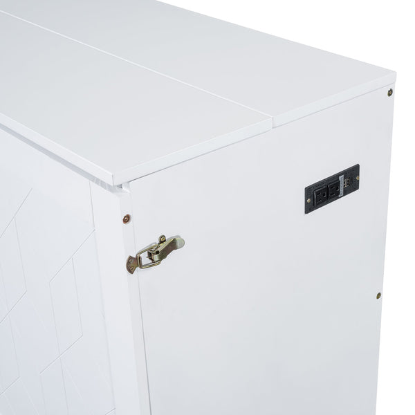 English Elm Queen Murphy Wall Bed Cabinet with Storage Drawer Built-in Power Outlets Usb Ports White LP000400AAK