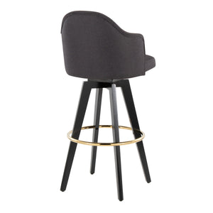 English Elm Fixed-height Swivel Barstools Charcoal Upholstered Seats Gold Footrest Set of Two B202S01863