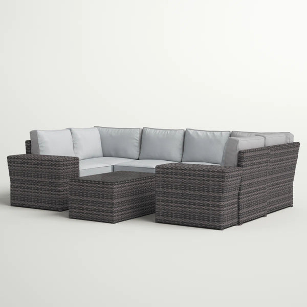 English Elm 4-Person Outdoor Wicker Sofa Set With Cushions – Modular, Fully Assembled, Weather-Resistant Comfort B120S00196