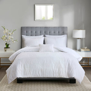JLA Home Madison Park - 4 Cotton Seersucker Duvet Cover Set White Striped Texture Breathable Lightweight Year-Round Comfort 92 L x 104 W x 0.13H MP12-4397