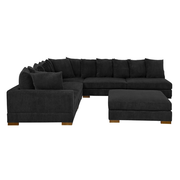 English Elm Large Corduroy Modular Sectional Sofa Sleeper with Ribbed Texture for Open Living Black B2748S00013