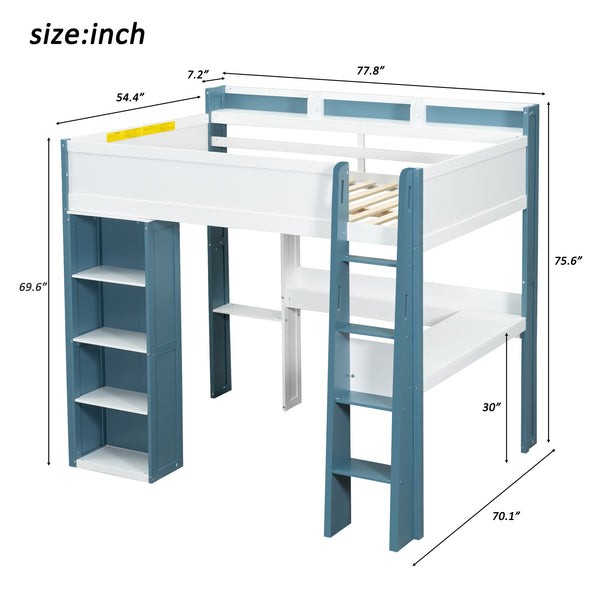 English Elm Full Size Wood Loft Bed With Desk, Storage Shelves & Clothes Rails - Modern Space-Saving Design N7090005007C