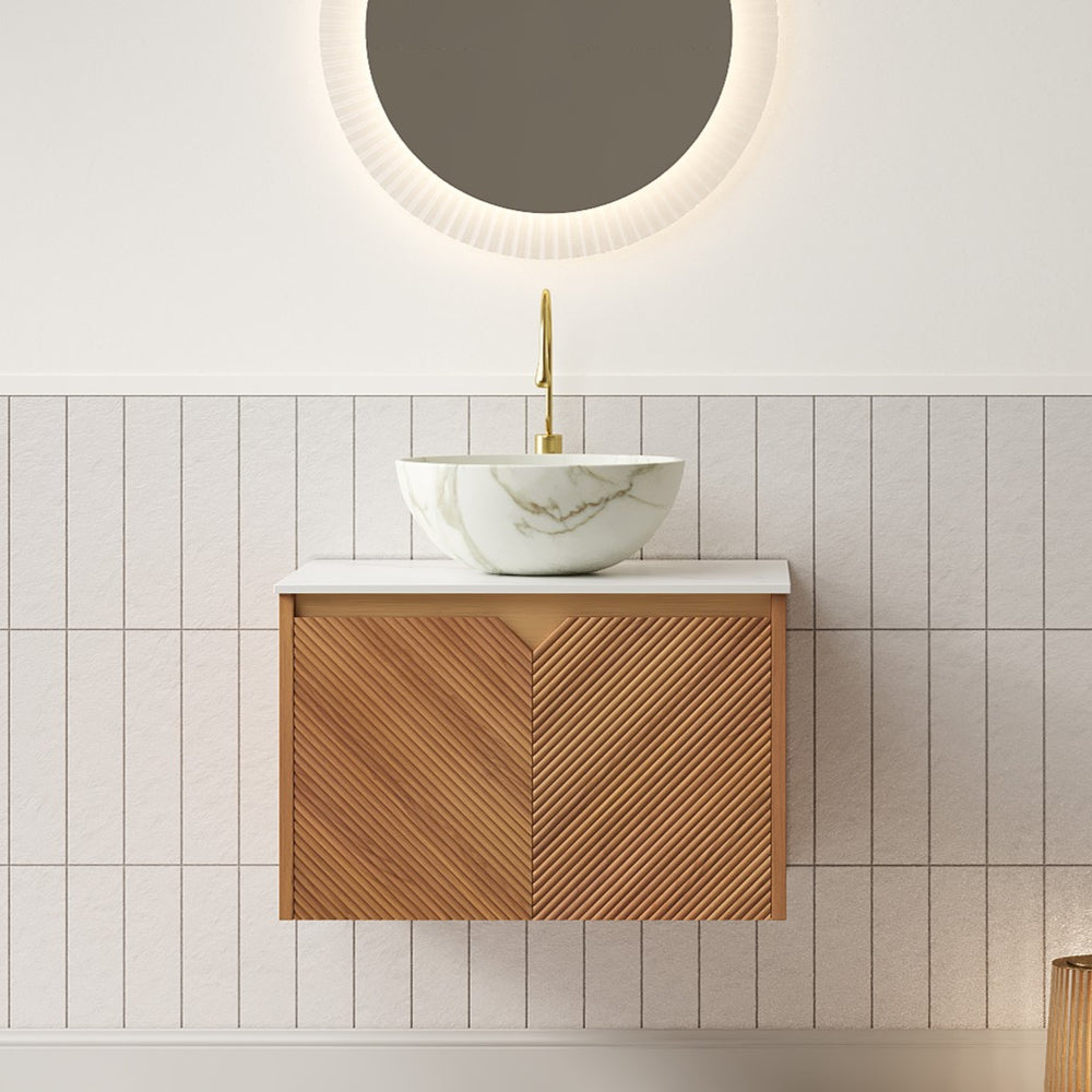 English Elm Dina Floating Bathroom Vanity with Sintered Stone Top and Crystal Glass Basin W2615S00648