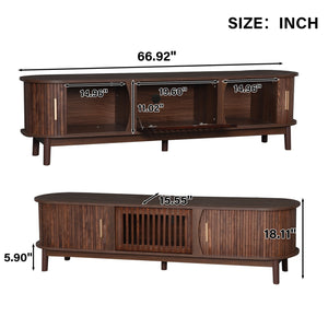 English Elm Modern Farmhouse TV Stand with Textured Woodgrain, Waterproof Surface, Sliding & Drop-Down Storage (75") N710P257615P