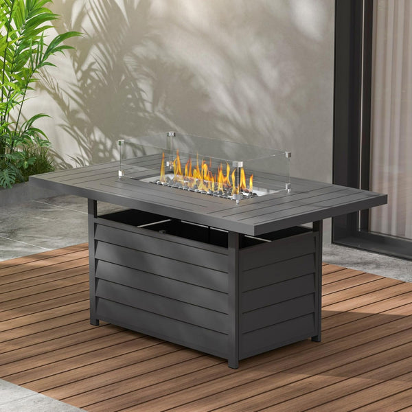 English Elm 54.3 Inch Aluminum Rectangular Propane Fire Table with Convertible Lid for Patio Dark Gray B082S00071
