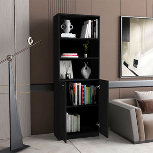 English Elm Wenge 2-Door Bookcase with 3 Open Shelves and Double-Door Storage — Stylish 71" Tall Display & Organization B062P175150