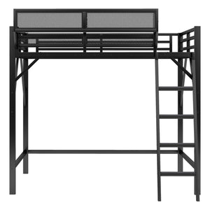 English Elm Full Size Loft Bed with Ladder and Built-In Shelves, Sturdy Metal High Loft for Kids Teens 54" Black W2580P379998