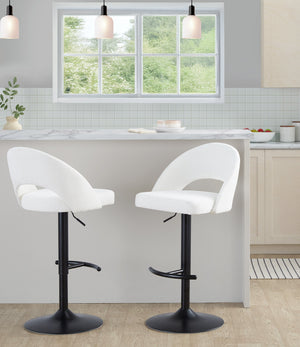 English Elm Adjustable Swivel Barstools Set of 2 Fabric Seat Black Metal Base Kitchen Counter B202S02002