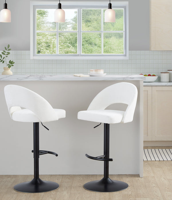 English Elm Adjustable Swivel Barstools Set of 2 Fabric Seat Black Metal Base Kitchen Counter B202S02002