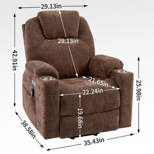 English Elm Up to 350 Lbs Chenille Power Lift Recliner with Massage Heating and Usb Charging Ports Brown W3224S00001