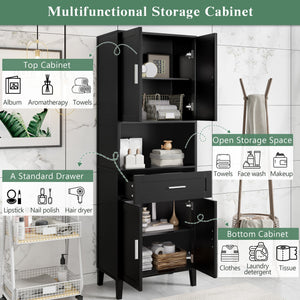 English Elm 70.9" High Freestanding Tall Bathroom Cabinet with Soft-Close Doors, Drawer & Adjustable Shelves for Organized Living Black N729P272001B