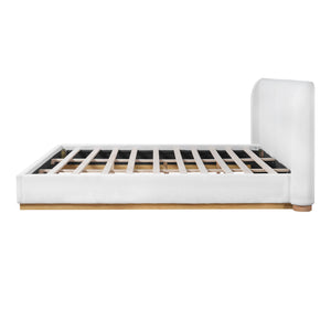 English Elm Modern Bouclé Upholstered King Bed Sculptural Winged Headboard Enclosed Wood Base N76KP376584W