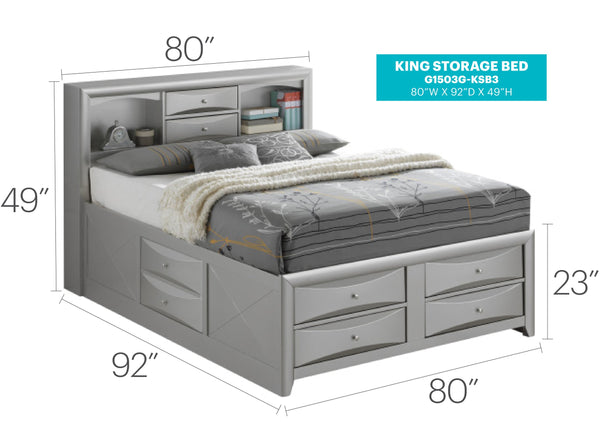 English Elm Contemporary Modern Silver Full Bed with Chic Metallic Finish, Sturdy Particleboard Frame, Sleek Design Champagne 15 L x 20 W x 39 H B078S00178