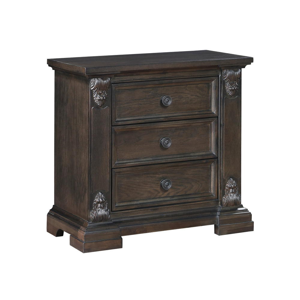 English Elm Elegant Cornwall 3-Drawer Nightstand Espresso Finish with Corbel Pilasters, Oak Veneer, Flat Black Knobs, Traditional Bedside Accent 35x18.5x33.5 inches B011P224821