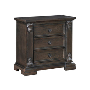 English Elm Elegant Cornwall 3-Drawer Nightstand Espresso Finish with Corbel Pilasters, Oak Veneer, Flat Black Knobs, Traditional Bedside Accent 35x18.5x33.5 inches B011P224821