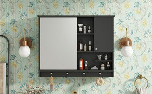 English Elm 36 Inch Wall Mounted Medicine Cabinet with HD Mirror, Adjustable Shelves, Towel Hooks, Modern Style Black N710P254924B