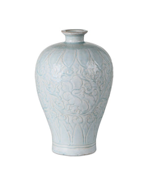 Currey & Company Nanjing Celadon Vase Set Of 2 - Elegant Chinese Ceramic Artistry With Cloud & Lotus Motifs Blue Porcelain 1200-1002-currey-company