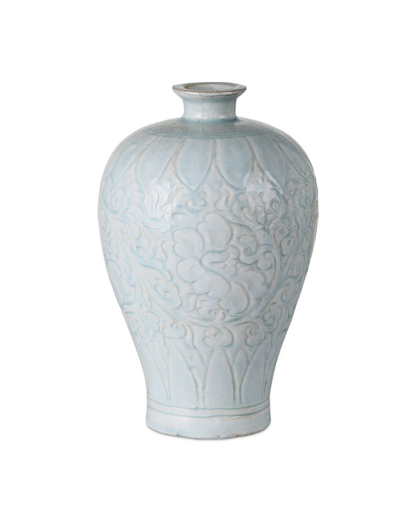 Currey & Company Nanjing Celadon Vase Set Of 2 - Elegant Chinese Ceramic Artistry With Cloud & Lotus Motifs Blue Porcelain 1200-1002-currey-company