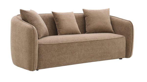 English Elm Keith Brown Chenille Sofa with Pocket Coil Comfort, Sturdy Wood Frame & 3 Accent Toss Pillows B2726P252310