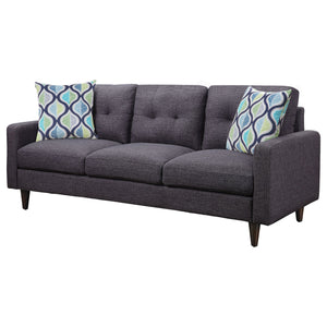 English Elm Montebello Retro Grey Tufted Sofa with Track Arm, Mid-Century Linen-Look Upholstery, 76.5" Wide B062P357815