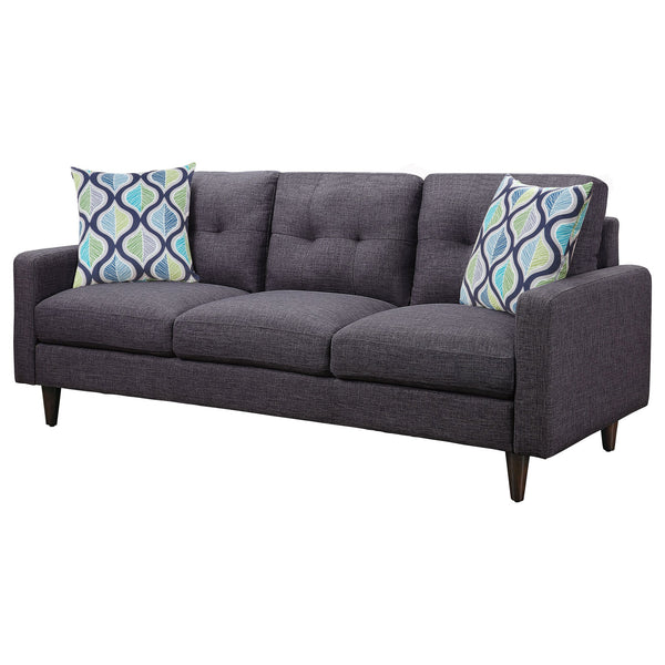 English Elm Montebello Retro Grey Tufted Sofa with Track Arm, Mid-Century Linen-Look Upholstery, 76.5" Wide B062P357815