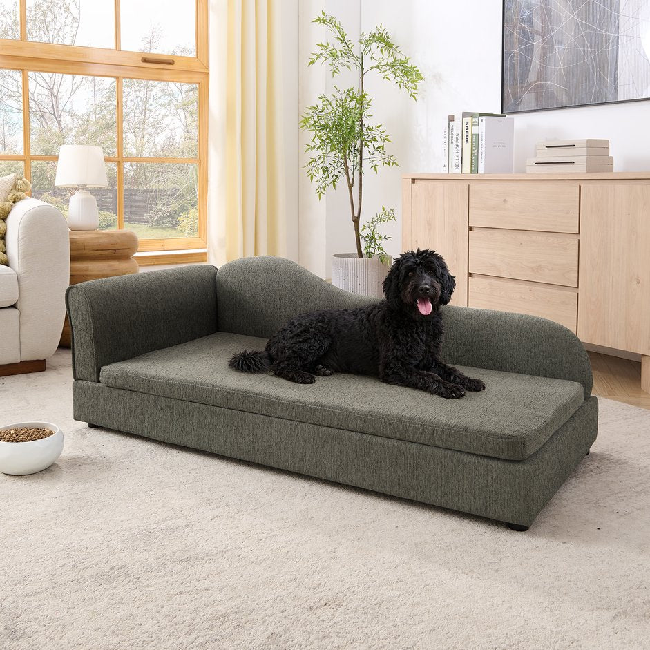 English Elm Oversized Modern Pet Sofa with Wave Backrest Linen Upholstery for Large Dogs W487P430333