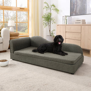 English Elm Oversized Modern Pet Sofa with Wave Backrest Linen Upholstery for Large Dogs W487P430333