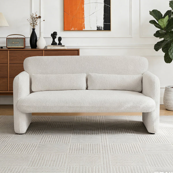 English Elm Best-selling Boucle Cloud Loveseat Velvet Upholstered 2 Seater with Lumbar Pillow Beige W1765P334058